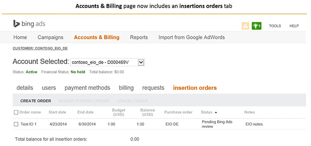 Online Insertion Orders now Available on Bing